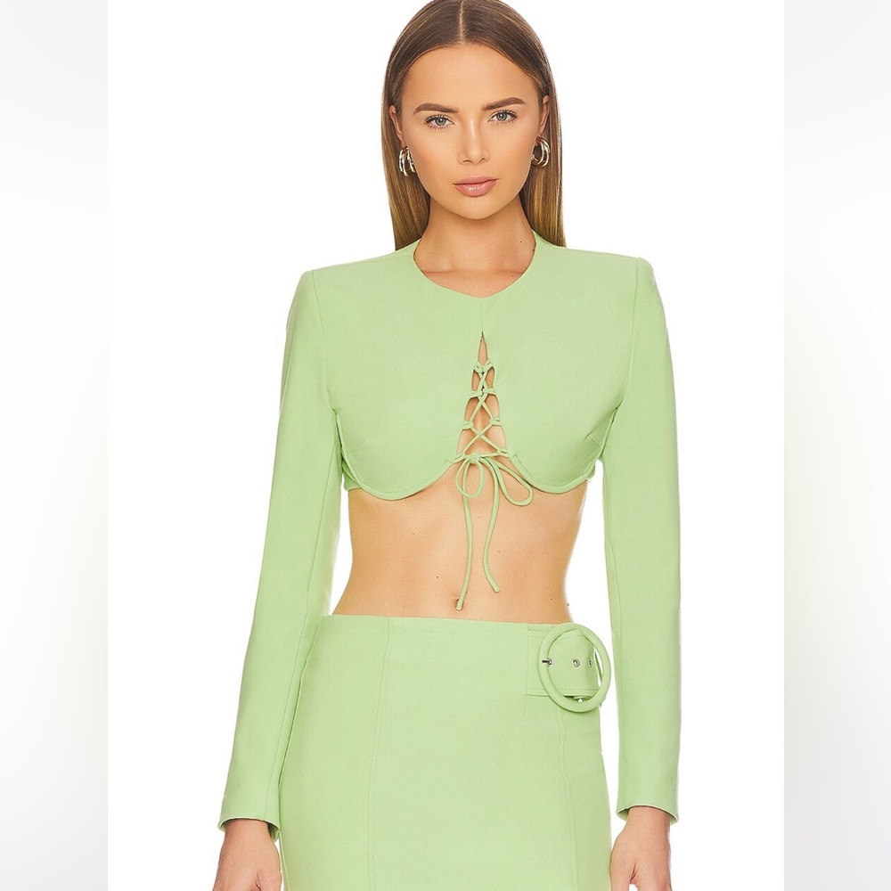 BNWT Camila Coelho Laken Crop Top in Celery Green ($188)(Sz M)(REVOLVE)